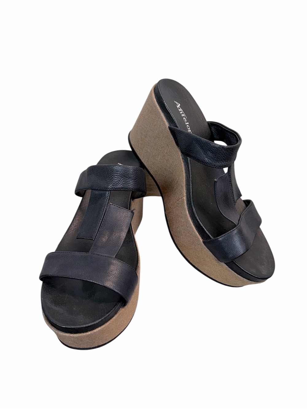 Antelope Black Leather Platform Wedge Sandals Boho Chic Comfort Slides Size 8.5 - Picture 2 of 10